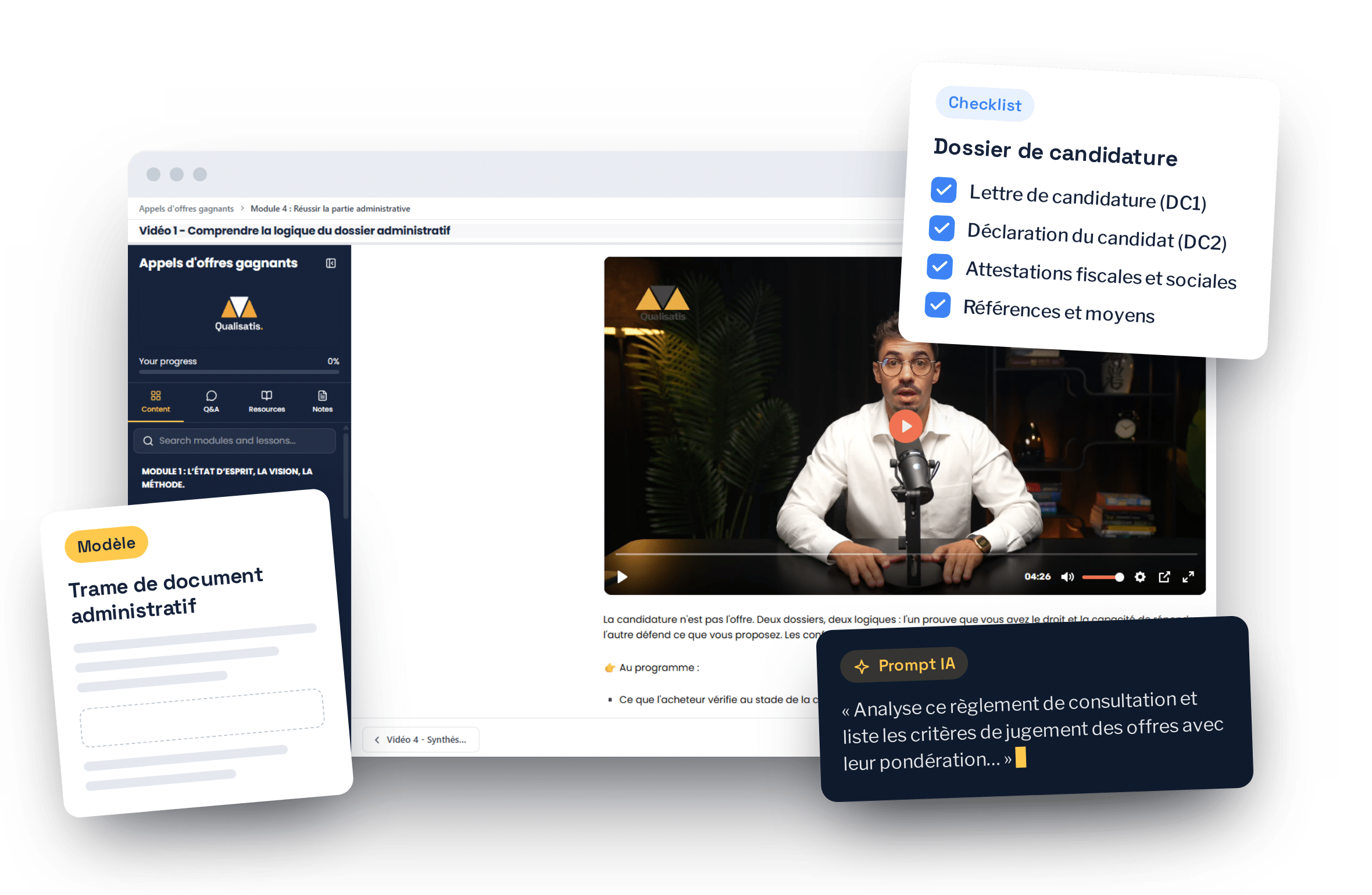 Aperçu de la plateforme de formation Appel d'offres gagnant